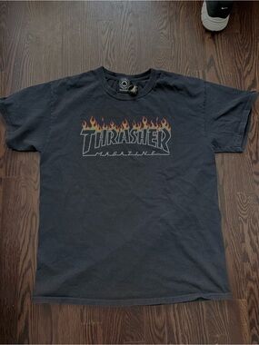 The Hundreds Black Tee with Red-Orange Flame Logo